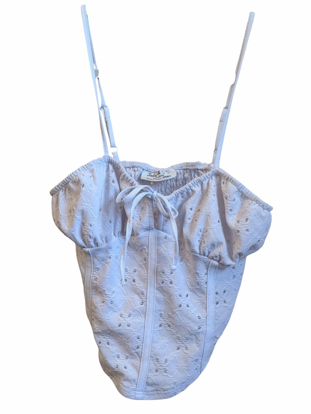 Jolie & Joy White Eyelet Corset Cami Top Ruched Milkmaid Bust Shirt Size Small